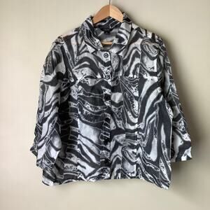 Toni Morgan Womens Zebra Print Semi-Sheer Button Front Bohemian Blouse Sz XL